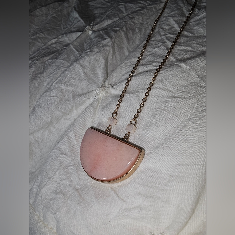 Pastel Pink Half Moon Stone Pendant Necklace